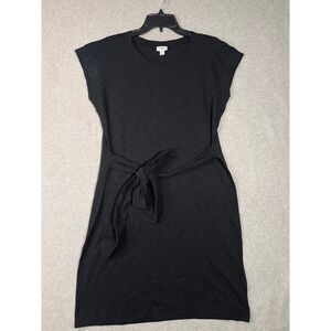 J.Crew Tie Waist Slub Cotton Dress Black Women's Medium Cap Sleeve